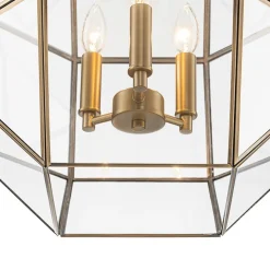 Brass Clear Glass Geometric Cube Lantern Pendant Light