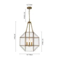 Brass Clear Glass Geometric Cube Lantern Pendant Light