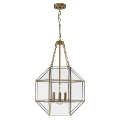 Brass Clear Glass Geometric Cube Lantern Pendant Light