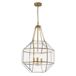 Brass Clear Glass Geometric Cube Lantern Pendant Light