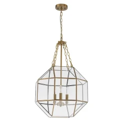 Brass Clear Glass Geometric Cube Lantern Pendant Light