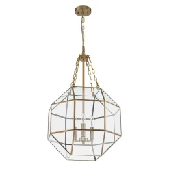 Brass Clear Glass Geometric Cube Lantern Pendant Light