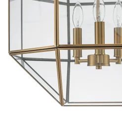 Brass Clear Glass Geometric Cube Lantern Pendant Light