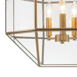 Brass Clear Glass Geometric Cube Lantern Pendant Light
