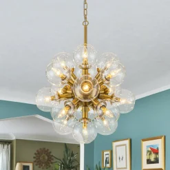Brass Cluster Glass Globe Bubble Sphere Sputnik Chandelier
