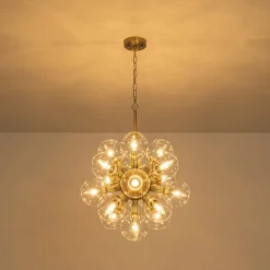 Brass Cluster Glass Globe Bubble Sphere Sputnik Chandelier