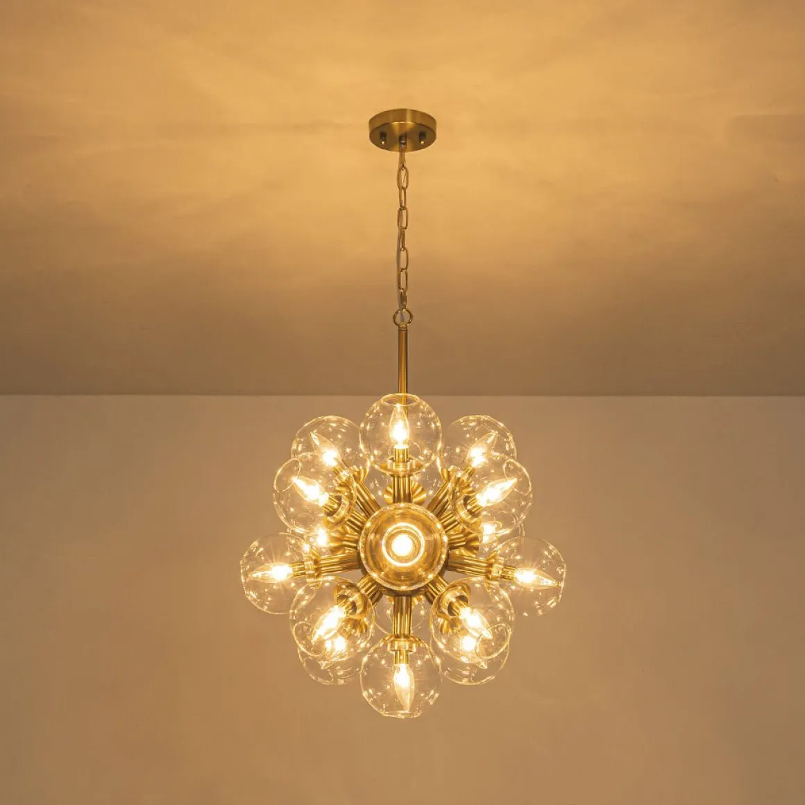 Brass Cluster Glass Globe Bubble Sphere Sputnik Chandelier