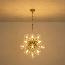 Brass Cluster Glass Globe Bubble Sphere Sputnik Chandelier