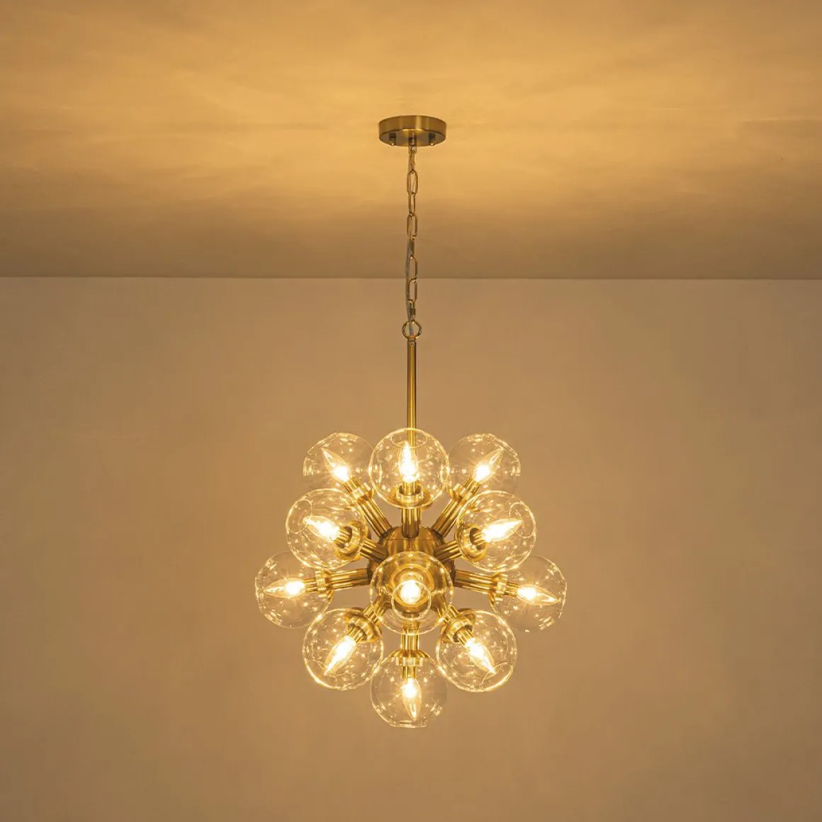 Brass Cluster Glass Globe Bubble Sphere Sputnik Chandelier