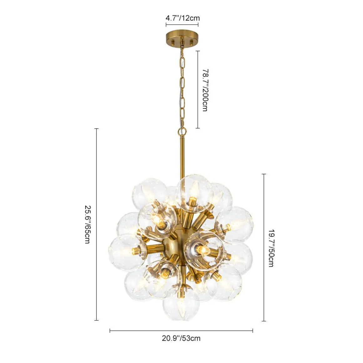 Brass Cluster Glass Globe Bubble Sphere Sputnik Chandelier