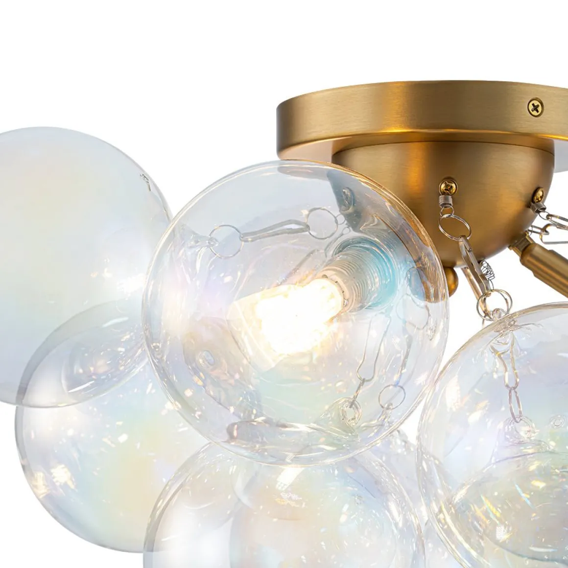 Brass Cluster Iridescent Glass Globe Bubble Ceiling Light