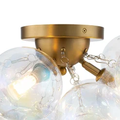 Brass Cluster Iridescent Glass Globe Bubble Ceiling Light