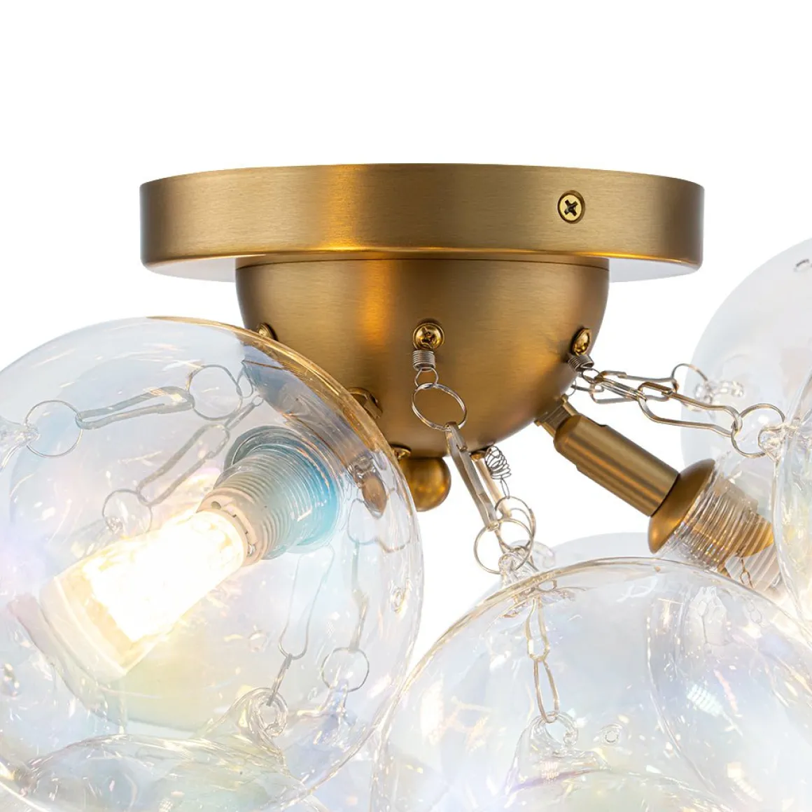 Brass Cluster Iridescent Glass Globe Bubble Ceiling Light