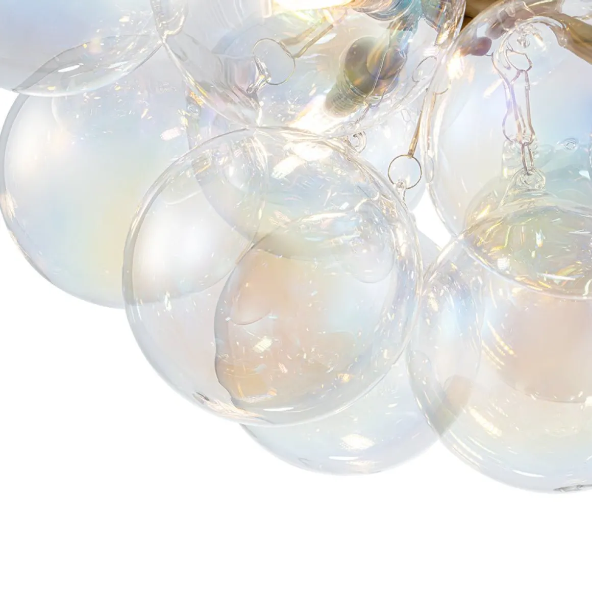 Brass Cluster Iridescent Glass Globe Bubble Ceiling Light