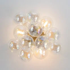 Brass Cluster Iridescent Glass Globe Bubble Ceiling Light