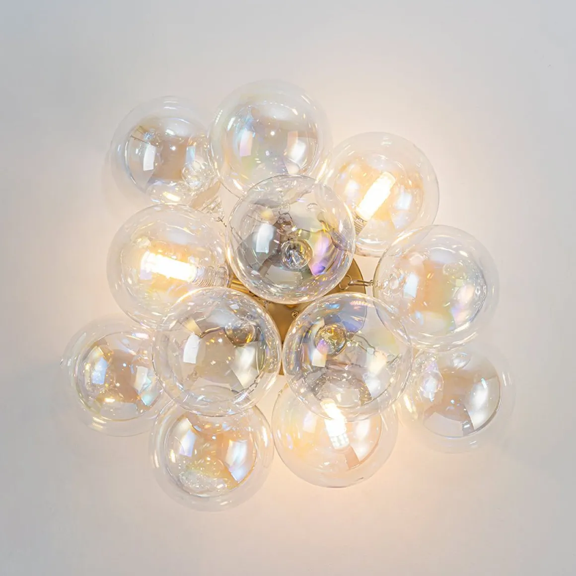 Brass Cluster Iridescent Glass Globe Bubble Ceiling Light