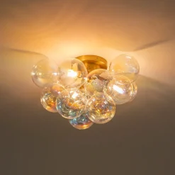 Brass Cluster Iridescent Glass Globe Bubble Ceiling Light