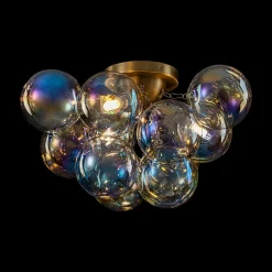 Brass Cluster Iridescent Glass Globe Bubble Ceiling Light