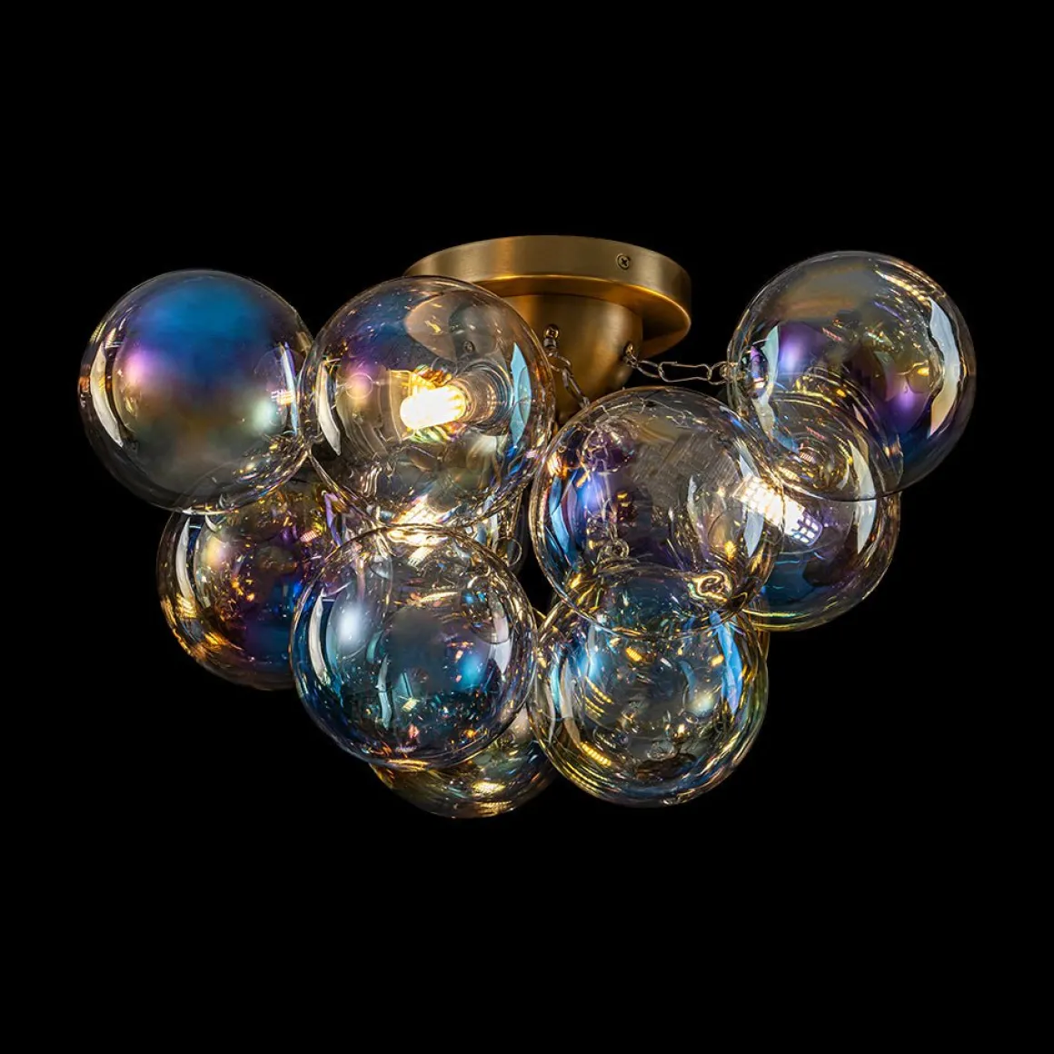 Brass Cluster Iridescent Glass Globe Bubble Ceiling Light