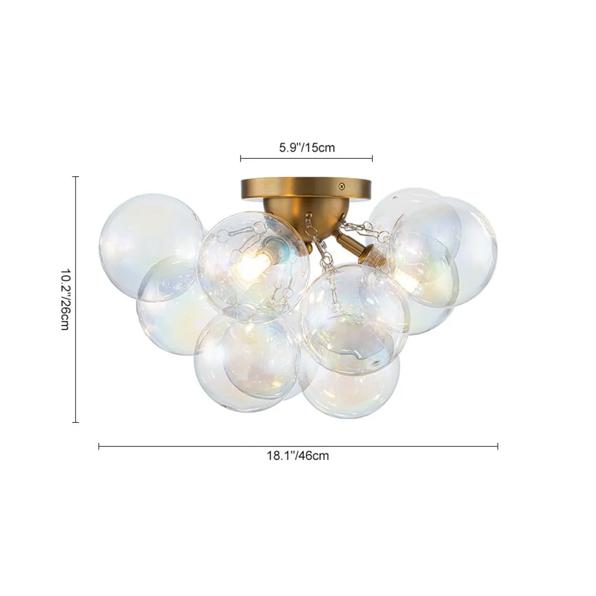 Brass Cluster Iridescent Glass Globe Bubble Ceiling Light