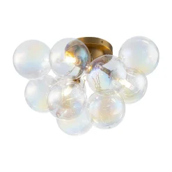 Brass Cluster Iridescent Glass Globe Bubble Ceiling Light