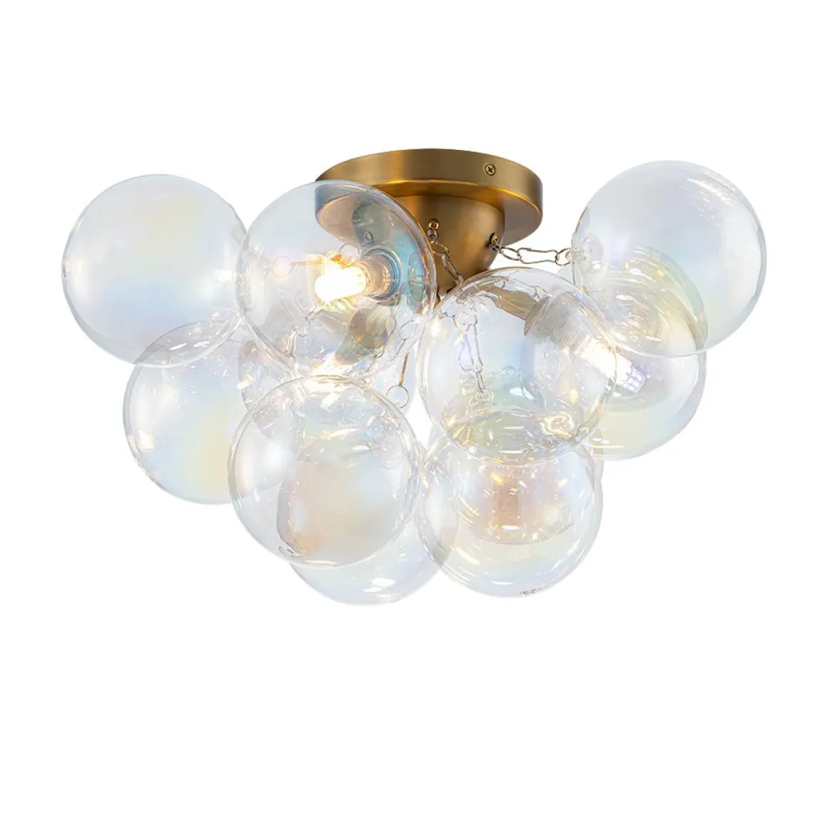 Brass Cluster Iridescent Glass Globe Bubble Ceiling Light