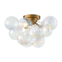 Brass Cluster Iridescent Glass Globe Bubble Ceiling Light