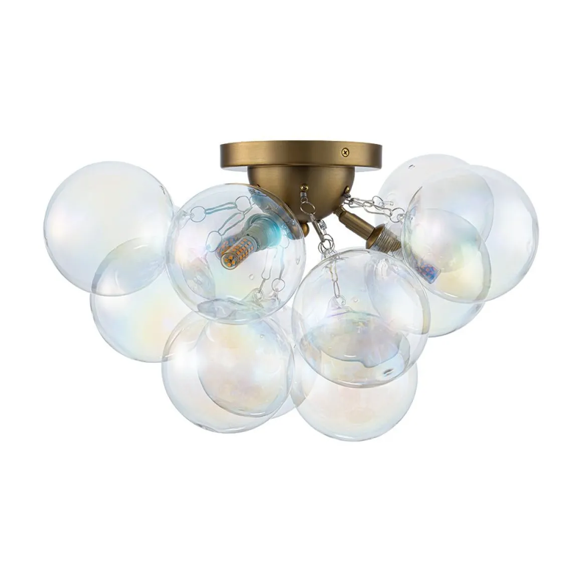 Brass Cluster Iridescent Glass Globe Bubble Ceiling Light
