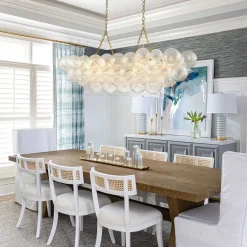 Brass Cluster Ribbed Glass Globe Bubble Linear Chandelier