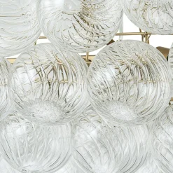 Brass Cluster Ribbed Glass Globe Bubble Linear Chandelier