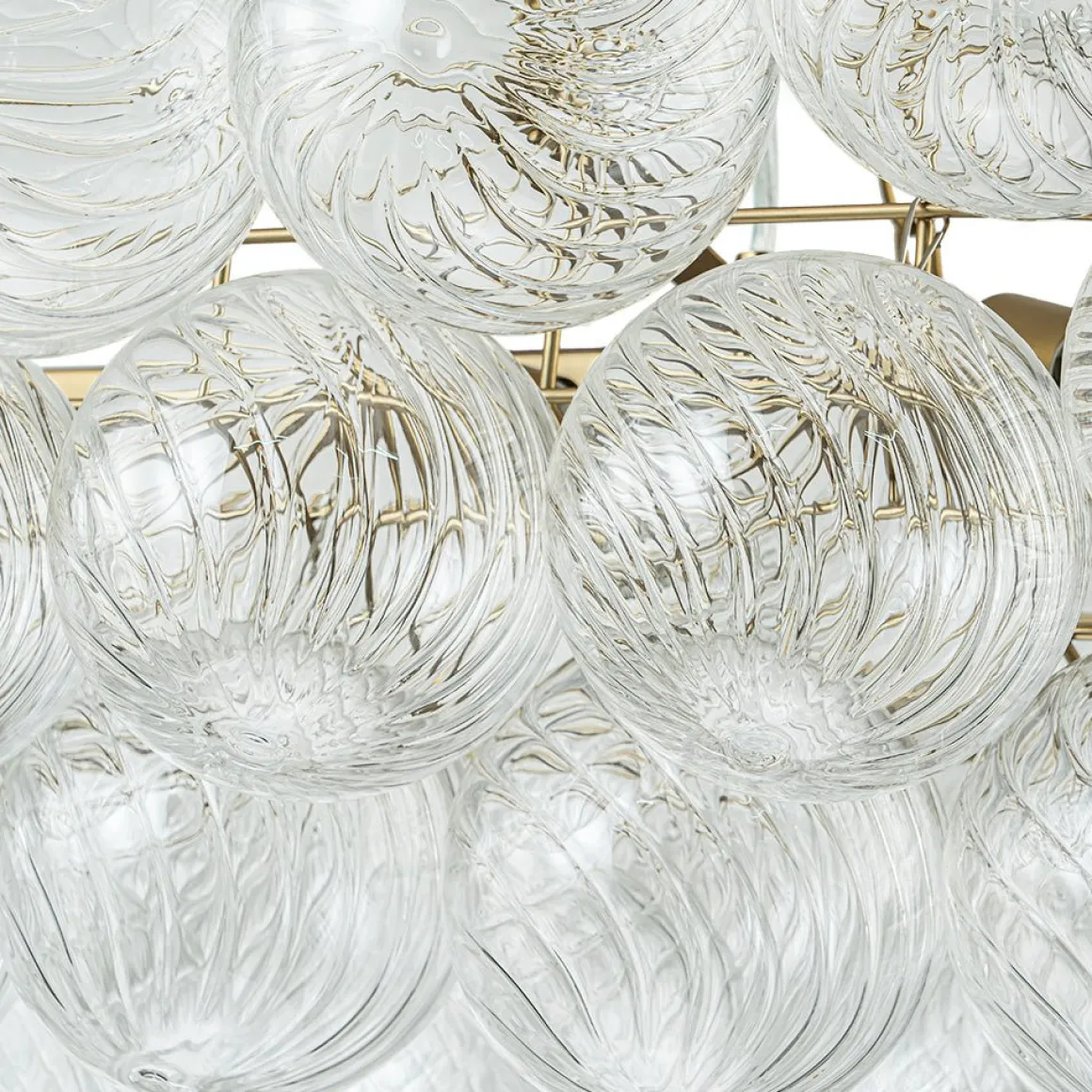 Brass Cluster Ribbed Glass Globe Bubble Linear Chandelier