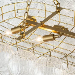 Brass Cluster Ribbed Glass Globe Bubble Linear Chandelier