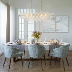 Brass Cluster Ribbed Glass Globe Bubble Linear Chandelier