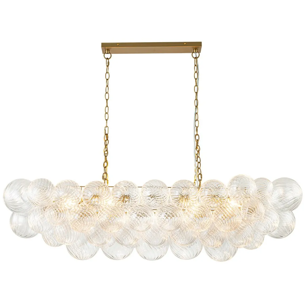 Brass Cluster Ribbed Glass Globe Bubble Linear Chandelier