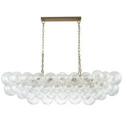 Brass Cluster Ribbed Glass Globe Bubble Linear Chandelier