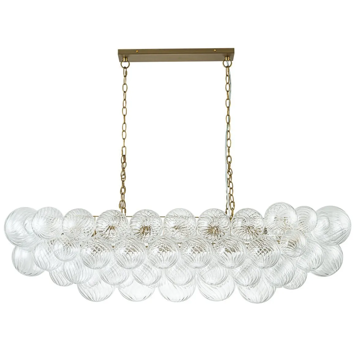 Brass Cluster Ribbed Glass Globe Bubble Linear Chandelier