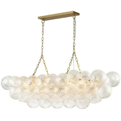 Brass Cluster Ribbed Glass Globe Bubble Linear Chandelier
