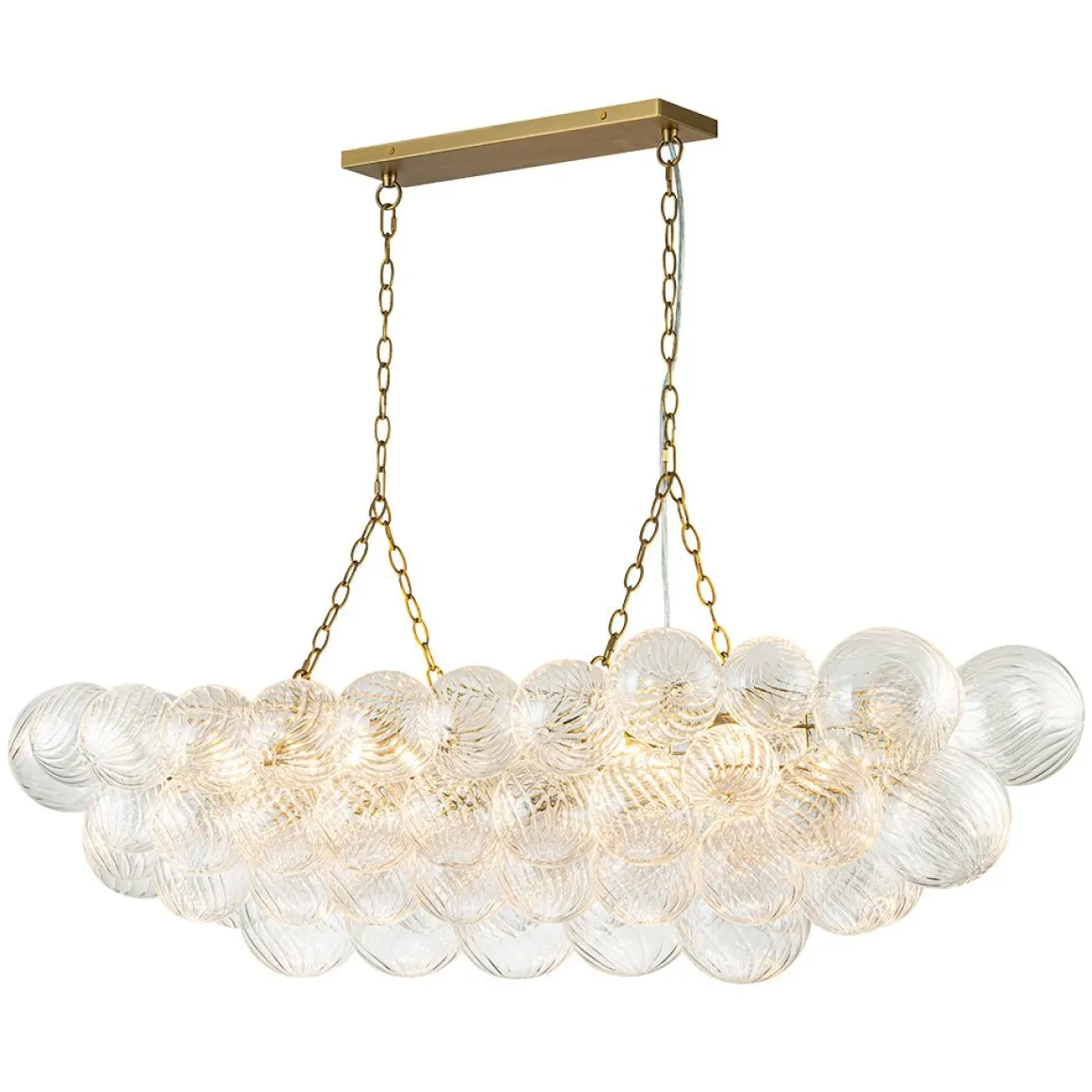 Brass Cluster Ribbed Glass Globe Bubble Linear Chandelier