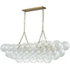 Brass Cluster Ribbed Glass Globe Bubble Linear Chandelier