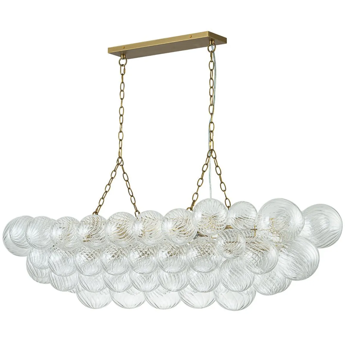 Brass Cluster Ribbed Glass Globe Bubble Linear Chandelier