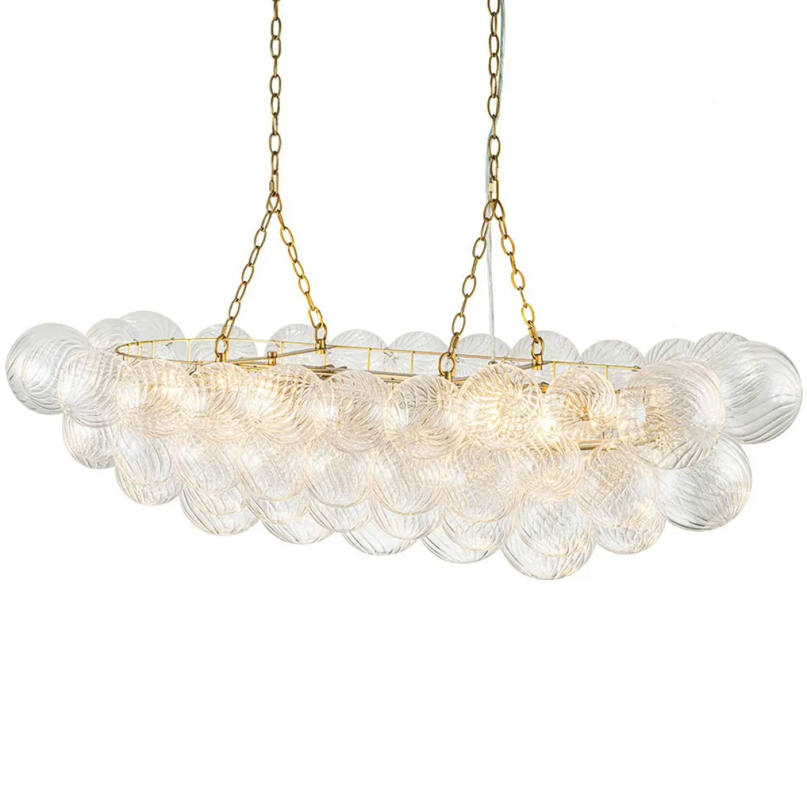 Brass Cluster Ribbed Glass Globe Bubble Linear Chandelier