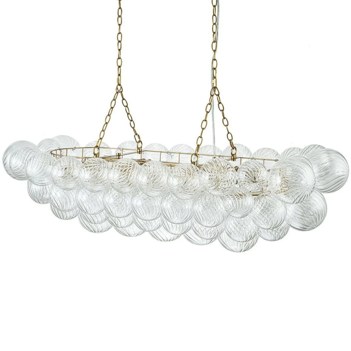 Brass Cluster Ribbed Glass Globe Bubble Linear Chandelier