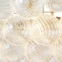 Brass Cluster Ribbed Glass Globe Bubble Linear Chandelier