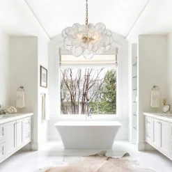 Brass Cluster Ribbed Glass Globe Bubble Chandelier