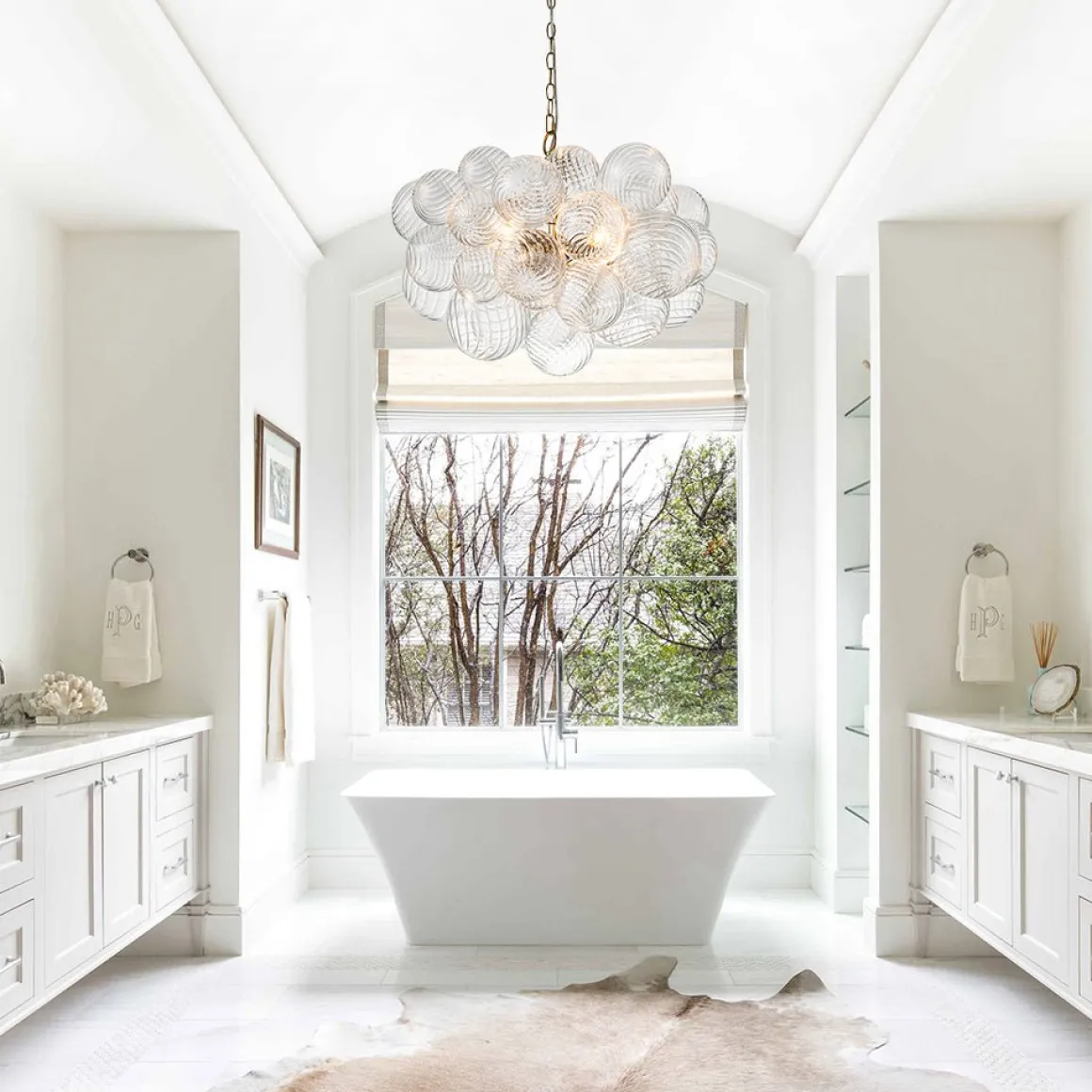 Brass Cluster Ribbed Glass Globe Bubble Chandelier