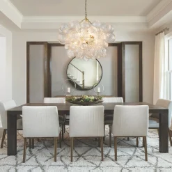 Brass Cluster Ribbed Glass Globe Bubble Chandelier