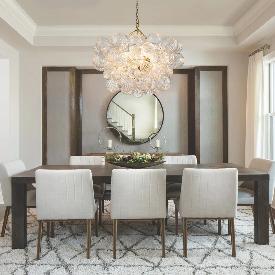Brass Cluster Ribbed Glass Globe Bubble Chandelier