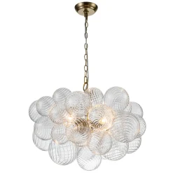 Brass Cluster Ribbed Glass Globe Bubble Chandelier