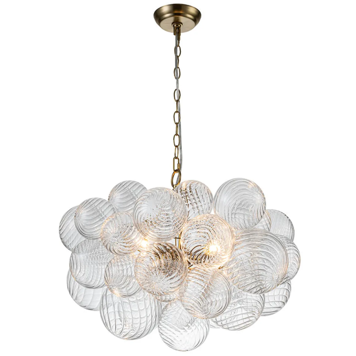Brass Cluster Ribbed Glass Globe Bubble Chandelier
