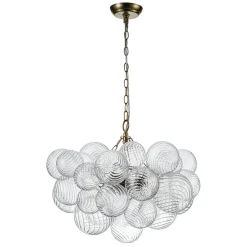 Brass Cluster Ribbed Glass Globe Bubble Chandelier